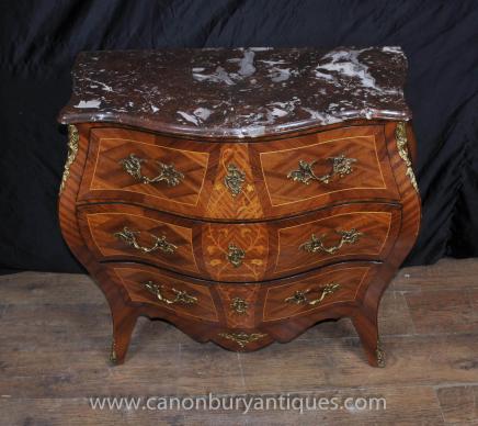 Antique French Louis XV Bombe Commode Chest Drawers